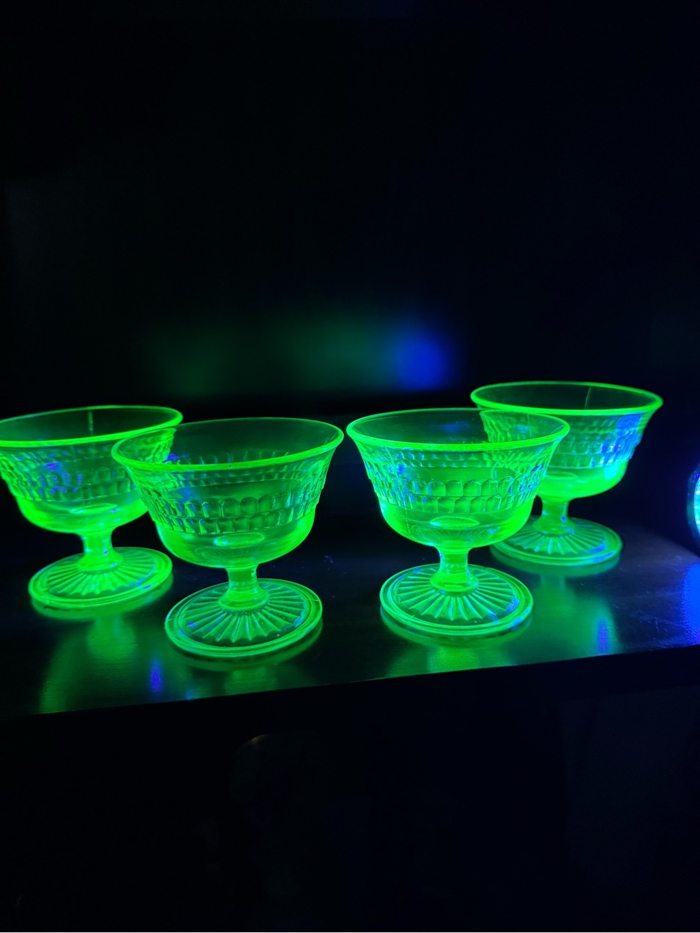 Anchor Hocking 8 Green Footed Uranium Vintage Dessert Depression Glasses